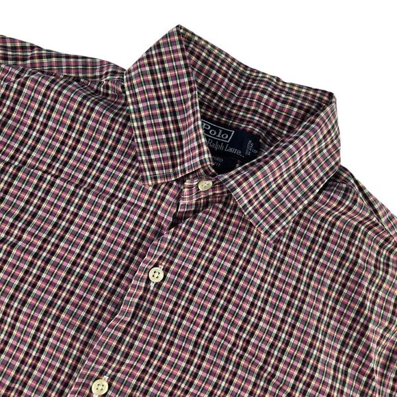 Polo Ralph Lauren Bradford Mens Large Purple Check S/S Custom Fit‎ Button Shirt - Picture 1 of 5